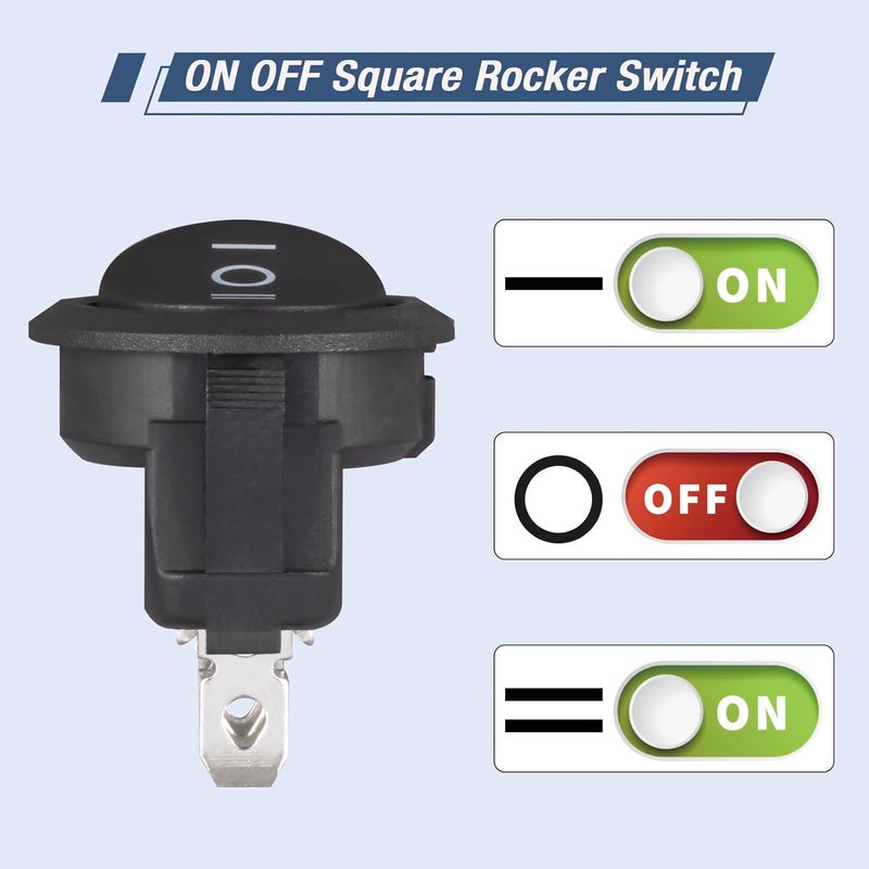VEXUNGA Round Rocker Switch 3 Pin Circle Switches Square On Off On 6A 250V 10A 125V AC Black Round Toggle Switch Square for Car Marine Boat (Pack of 10pcs) - Image 3